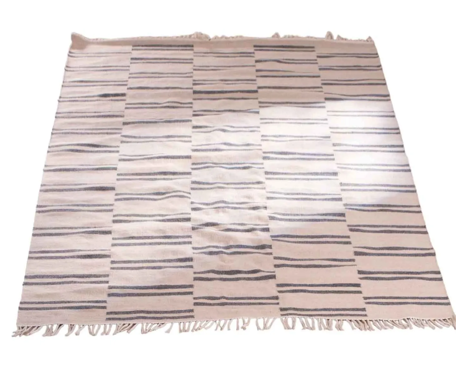Grand tapis blanc rayé bleu format 200x300cm "Ethnic"
