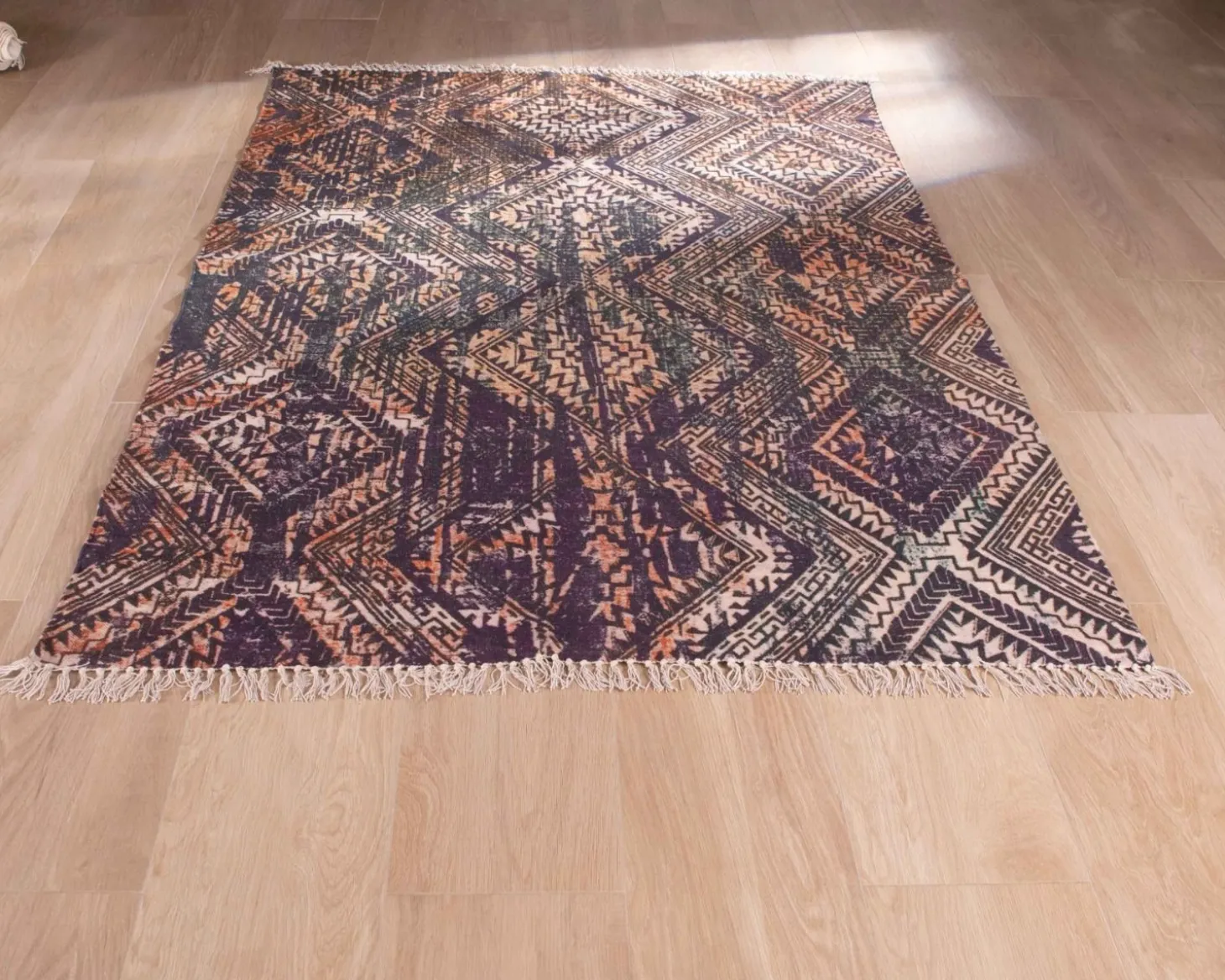 Grand tapis en coton imprimé esprit aztèque 180x270cm "Cocoon"