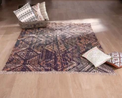 Grand tapis en coton imprimé esprit aztèque 180x270cm