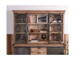 Grand vaisselier métal, verre et bois 