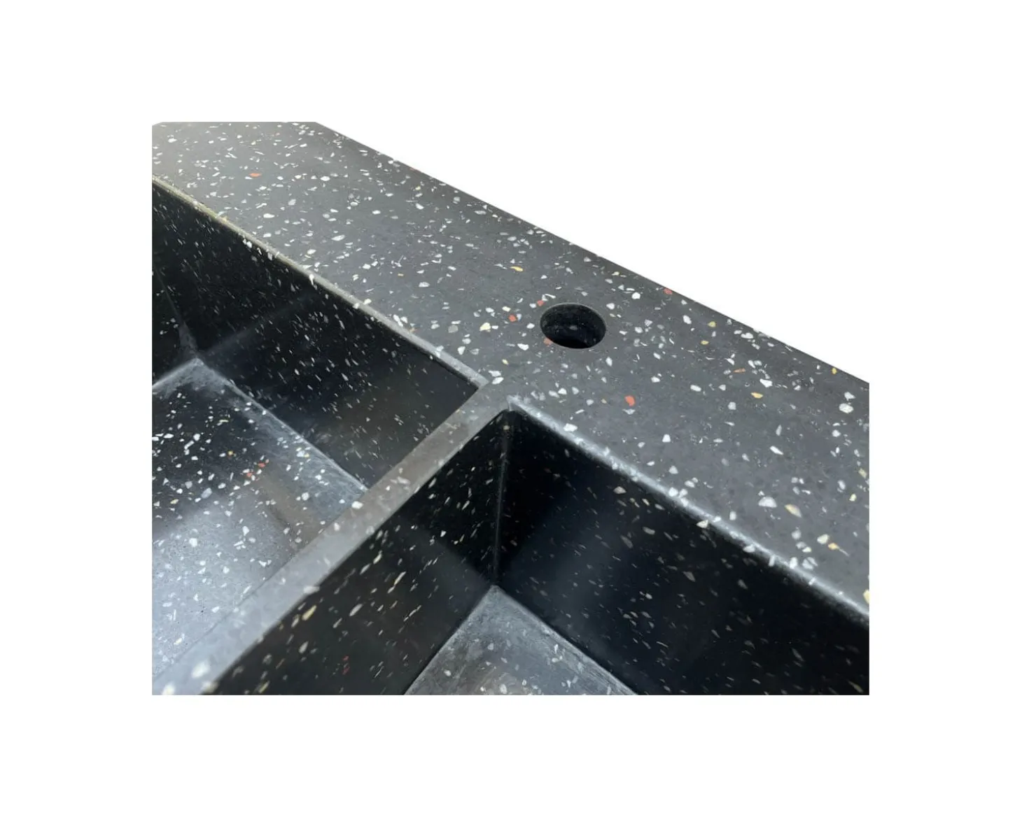 Grand évier en terrazzo noir à poser 2 bacs