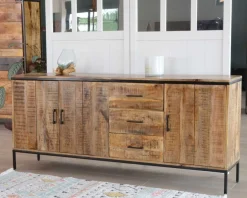 Grande enfilade en bois massif et métal "Mango" multi rangements
