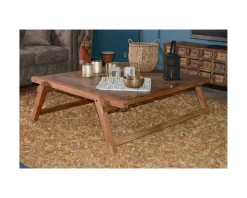 Grande table basse carrée vieux bois ethnique "Népalaise"