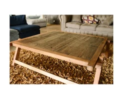 Grande table basse carrée vieux bois ethnique "Népalaise"
