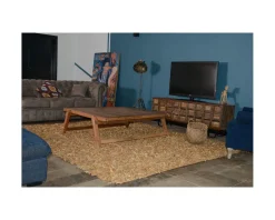 Grande table basse carrée vieux bois ethnique 