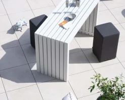 Grande table de bar épurée en aluminium blanc 200cm "Java Island"