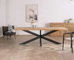 Grande table de repas 240 cm plateau en manguier bords naturels 