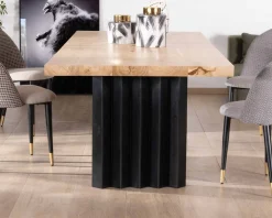 Grande table de repas 260 cm acacia pieds métal noir plissés 