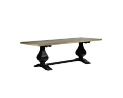 Grande table de repas 8/10 places style chic noire et bois 