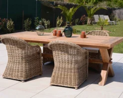 Grande table de repas en teck recyclé 8/10 personnes 