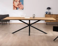 Grande table de repas en teck recyclé et pieds mikado 
