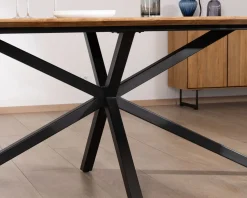 Grande table de repas en teck recyclé et pieds mikado 