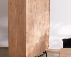 Grande vitrine 4 portes style rétro en acacia et métal 