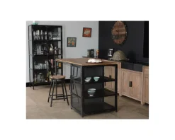 Ilot de cuisine en bois et métal noir 150 cm 