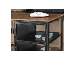 Ilot de cuisine en bois et métal noir 150 cm 