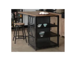 Ilot de cuisine en bois et métal noir 150 cm 
