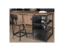 Ilot de cuisine en bois et métal noir 150 cm 
