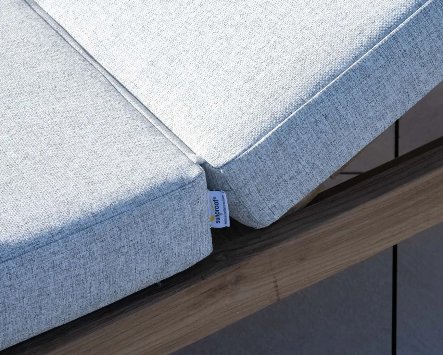 Lit de jardin en teck et tissu spécial extérieur gris clair "Eclipse"