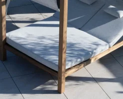 Lit de jardin en teck et tissu spécial extérieur gris clair