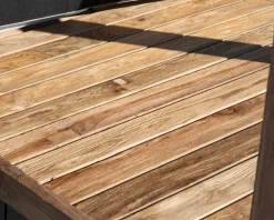 Lit de jardin en teck et tissu spécial extérieur gris clair