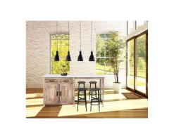 Îlot central bois et quartz blanc avec coin repas "Grand Chef"
