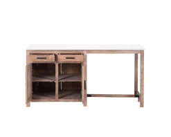 Îlot central bois et quartz blanc avec coin repas 