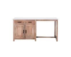 Îlot central bois et quartz blanc avec coin repas 