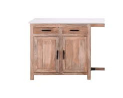 Îlot central bois et quartz blanc avec coin repas 