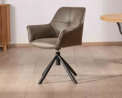 Lot de 2 chaises avec accoudoirs sur pied rotatif "Ritchey" tissu microfibre kaki