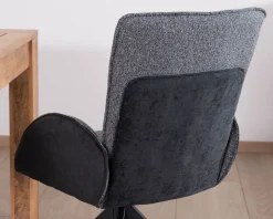 Lot de 2 chaises avec accoudoirs en tissu bi-matière anthracite "Eddy" avec pied métal pivotant