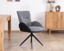 Lot de 2 chaises avec accoudoirs en tissu bi-matière anthracite 