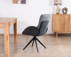 Lot de 2 chaises avec accoudoirs en tissu bi-matière anthracite 
