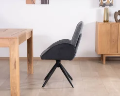 Lot de 2 chaises avec accoudoirs en tissu bi-matière anthracite 