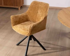 Lot de 2 chaises avec accoudoirs en tissu jaune et pied métal pivotant 