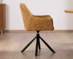 Lot de 2 chaises avec accoudoirs en tissu jaune et pied métal pivotant 