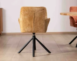Lot de 2 chaises avec accoudoirs en tissu jaune et pied métal pivotant 