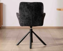 Lot de 2 chaises avec accoudoirs en tissu noir et pied métal pivotant "Ewing"