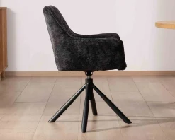 Lot de 2 chaises avec accoudoirs en tissu noir et pied métal pivotant 