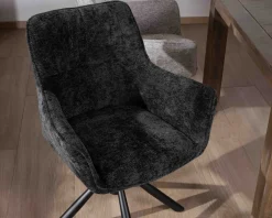 Lot de 2 chaises avec accoudoirs en tissu noir et pied métal pivotant 