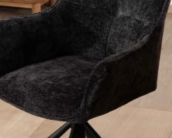 Lot de 2 chaises avec accoudoirs en tissu noir et pied métal pivotant 