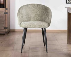 Lot de 2 chaises contemporaines et enveloppantes en tissu bouclé vert 