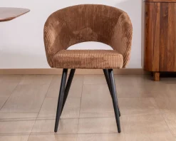 Lot de 2 chaises contemporaines "Sonate" en velours marron et pieds en métal