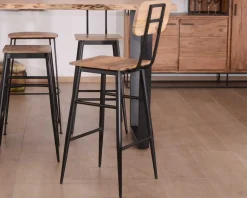 Lot de 2 chaises de bar avec dossier métal et bois "Atelier Kraft"