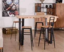 Lot de 2 chaises de bar avec dossier métal et bois 