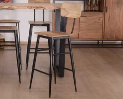 Lot de 2 chaises de bar avec dossier métal et bois 