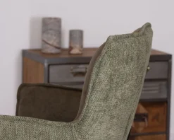 Lot de 2 chaises de bar bi-matière vert et pieds en métal noir "Lokka" effet cuir vieilli esprit rétro