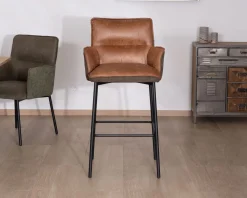 Lot de 2 chaises de bar bi-matière cognac et marron 