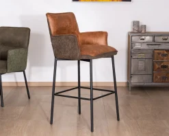 Lot de 2 chaises de bar bi-matière cognac et marron 