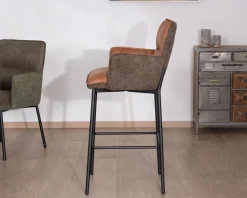 Lot de 2 chaises de bar bi-matière cognac et marron 