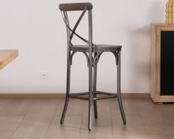 Lot de 2 chaises de bar gris foncé "Snack Indus" métal et bois